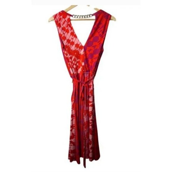 Anthropologie Yoana Baraschi Faux Wrap Bright Patterned Tie Waist Dress Size Med - Picture 2 of 6